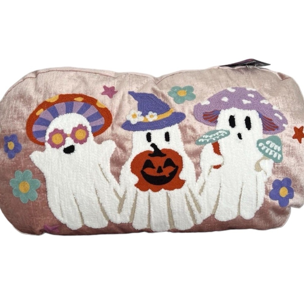 Halloween Lunaville Hippie Ghost Embroidered Velvet Decorative Pillow NWT